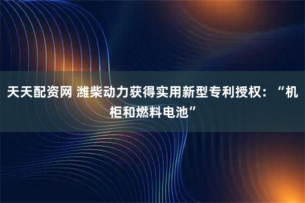 天天配资网 潍柴动力获得实用新型专利授权：“机柜和燃料电池”